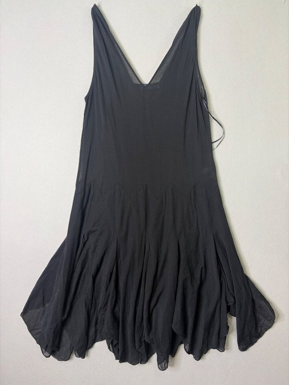 Polo Ralph Lauren Sheer Crepe Dress Size L Midi Deep V-Neck Whimsy Goth Flowy